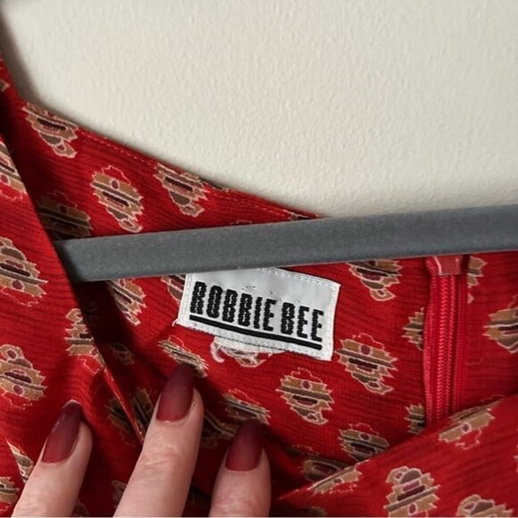 Vintage Robbie Bee Burnt Orange Red Paisley Pattern Sleeveless Silk Dress 10 - Picture 3 of 5